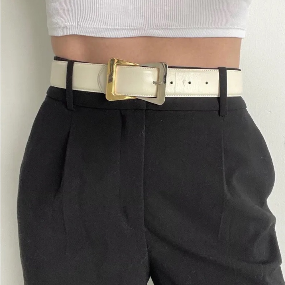 Elegant Cream Belt with Gold Buckle